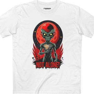 Funny Alien Graphic Tee - 'NOT ALONE!' Adult Staple Shirt