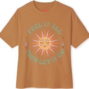Vintage Sun Graphic Oversized Tee - 'Feel It All Then Let It Go'
