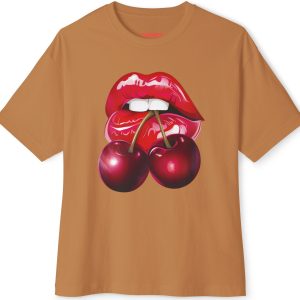 Funky Cherry Lips Graphic Tee - Unisex Oversized Boxy T-Shirt